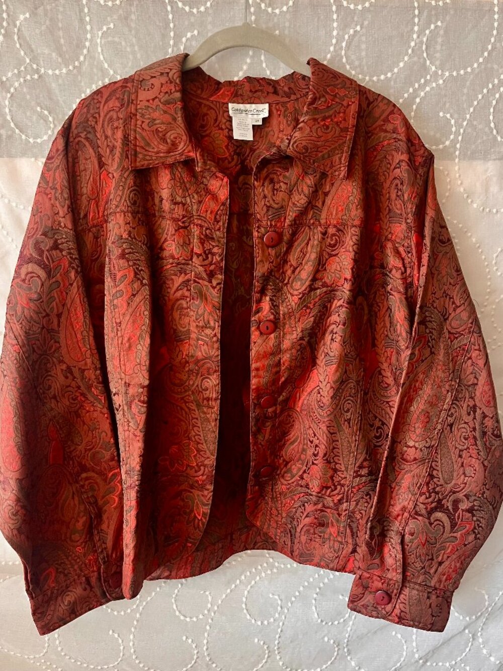 Coldwater Creek Vintage Red Brocade Paisley Jacquard Jacket size 3X